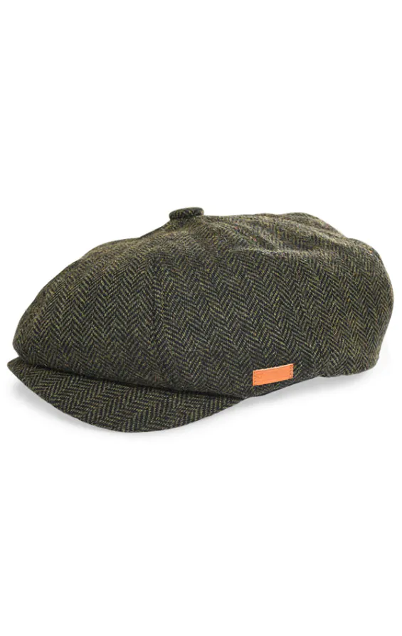 Chapeau Baker Boy Vert Olive Tweed à Chevrons