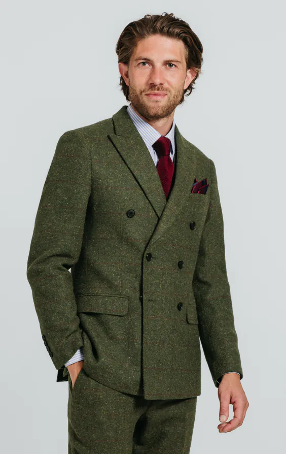 Veste tweed croisé verte à gros carreaux Veste tweed croisé verte à gros carreaux