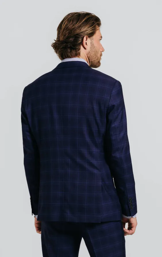 Veste de costume marine à carreaux bleus - photo 1