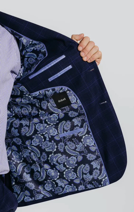 Veste de costume marine à carreaux bleus - photo 4