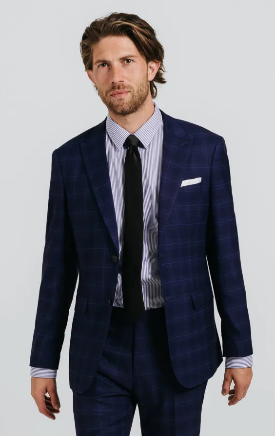 Veste de costume marine à carreaux bleus