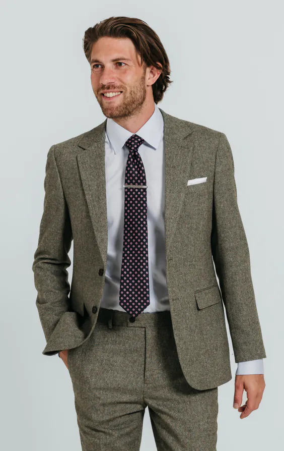 Veste de costume tweed vert sauge à chevrons Veste de costume tweed vert sauge à chevrons