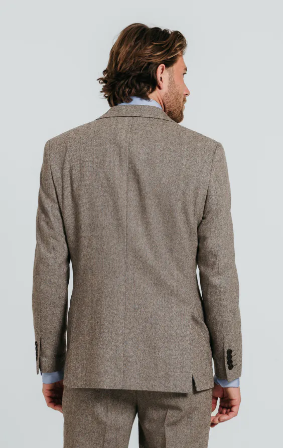 Costume 3 pièces tweed marron à chevrons - photo 2