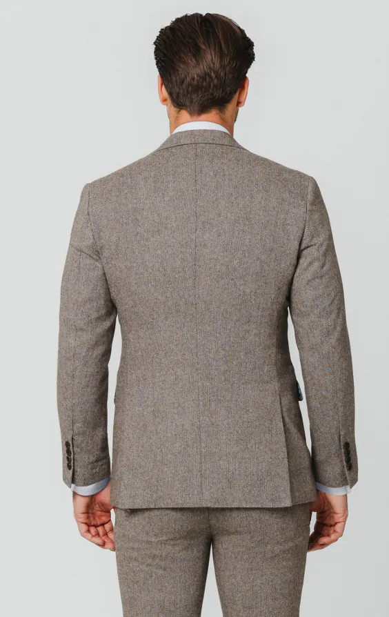 Veste de costume tweed marron à chevrons - photo 5