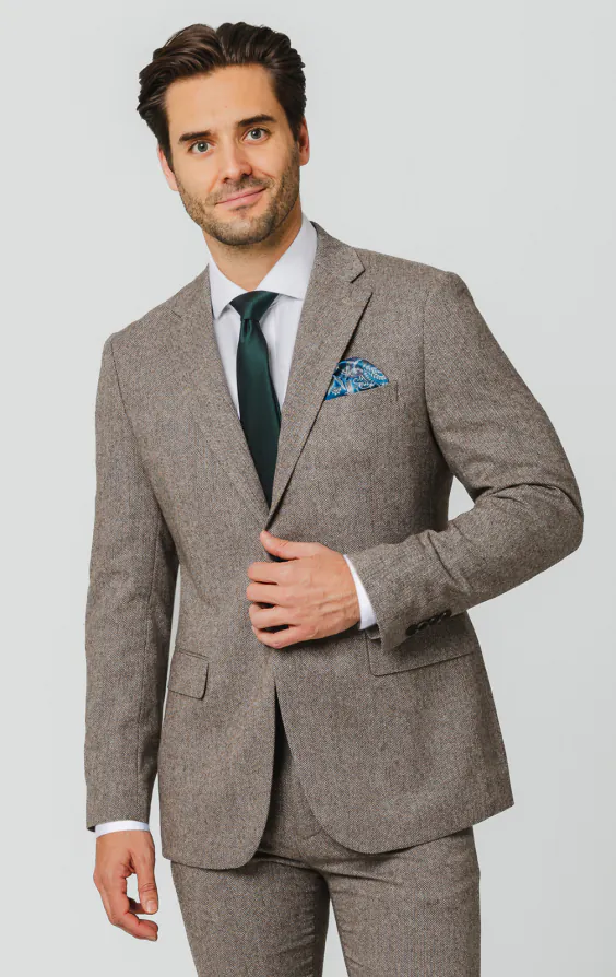 Veste de costume tweed marron à chevrons