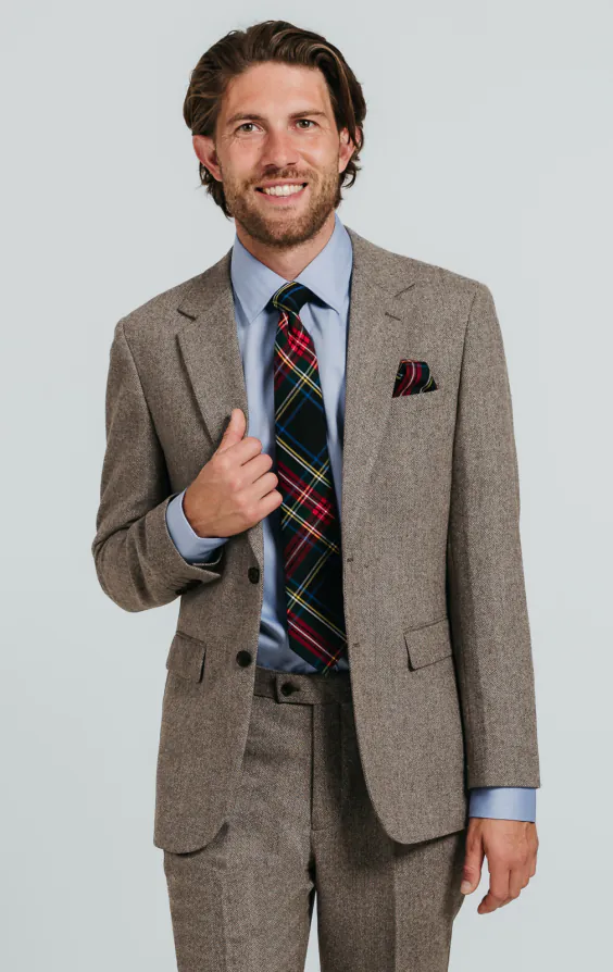 Veste de costume tweed marron à chevrons Veste de costume tweed marron à chevrons
