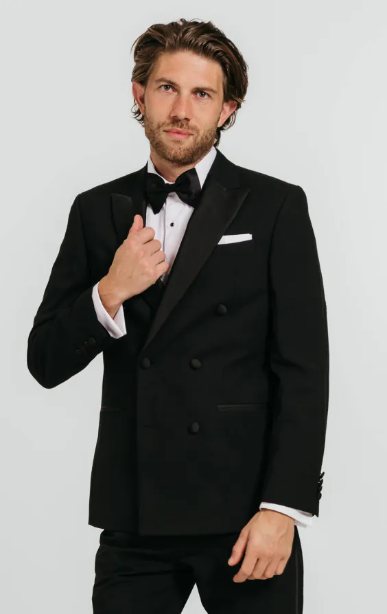 Veste de smoking croisé noir revers en pointe