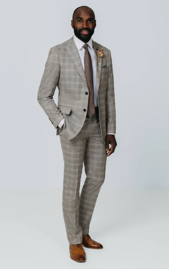 Veste de costume à carreaux taupe avec revers à pointe - photo 1 Veste de costume à carreaux taupe avec revers à pointe - photo 1