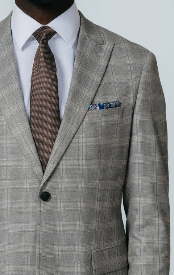 Veste de costume à carreaux taupe avec revers à pointe - photo 3 Veste de costume à carreaux taupe avec revers à pointe - photo 3