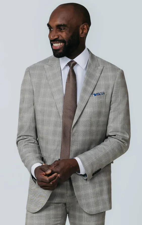 Veste de costume à carreaux taupe avec revers à pointe Veste de costume à carreaux taupe avec revers à pointe