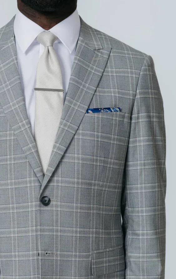 Veste de costume à carreaux gris et tan avec revers à pointe - photo 3 Veste de costume à carreaux gris et tan avec revers à pointe - photo 3