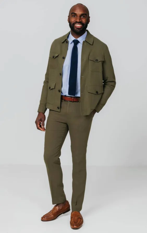 Veste Safari en sergé de lin vert - photo 2