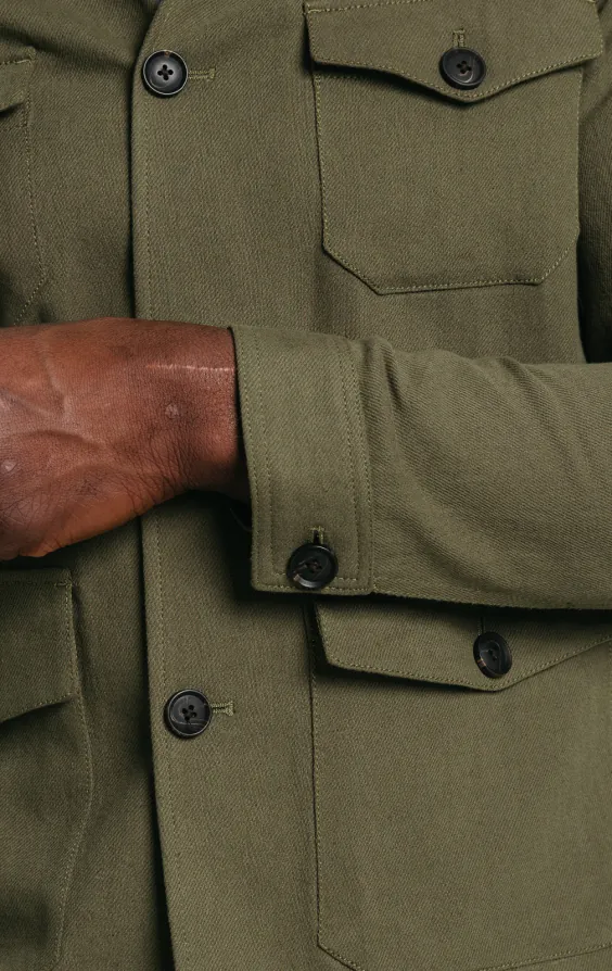 Veste Safari en sergé de lin vert - photo 4