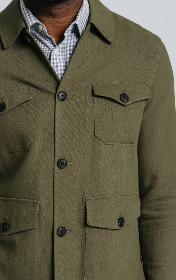 Veste Safari en sergé de lin vert - photo 5