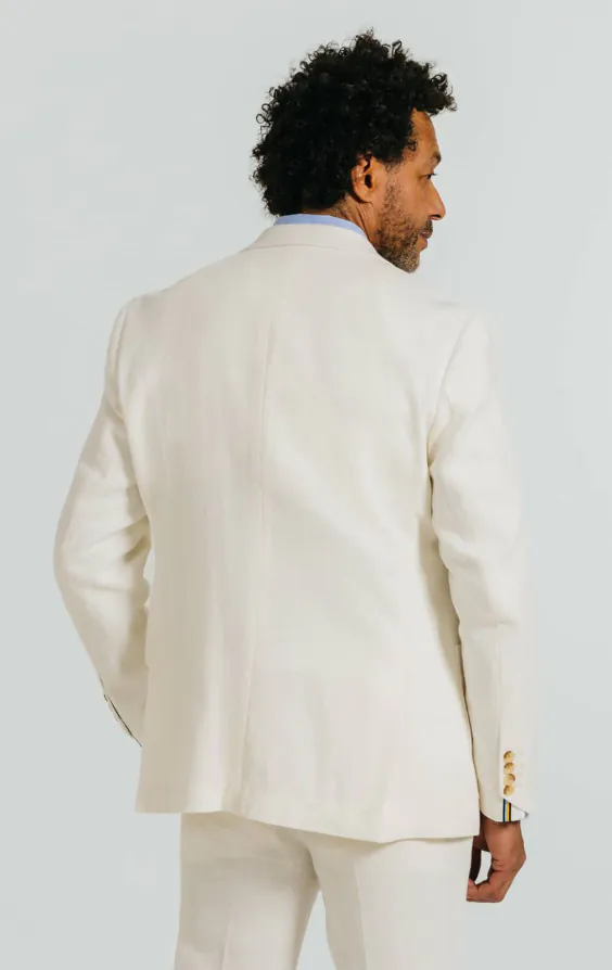 Veste de costume en sergé de lin blanc cassé - photo 1