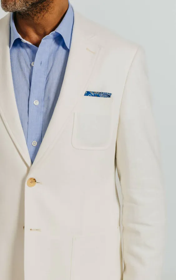 Veste de costume en sergé de lin blanc cassé - photo 3