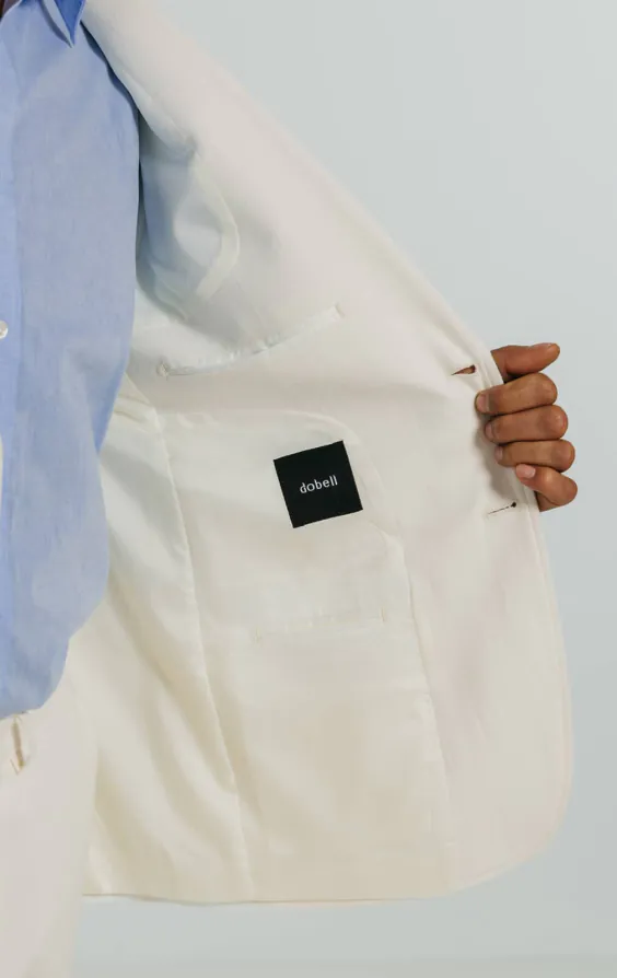 Veste de costume en sergé de lin blanc cassé - photo 4