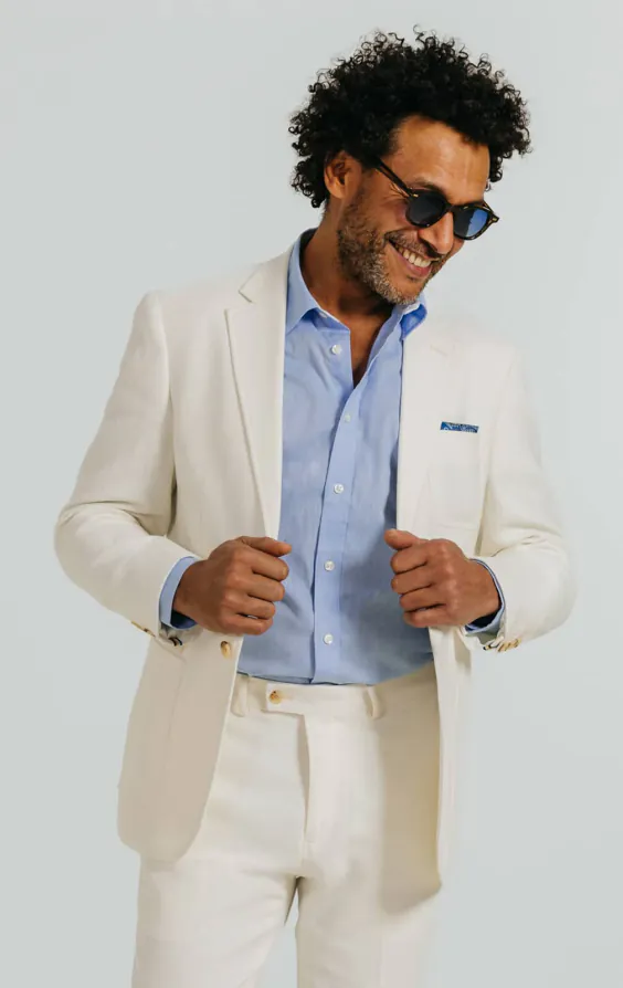 Veste de costume en sergé de lin blanc cassé