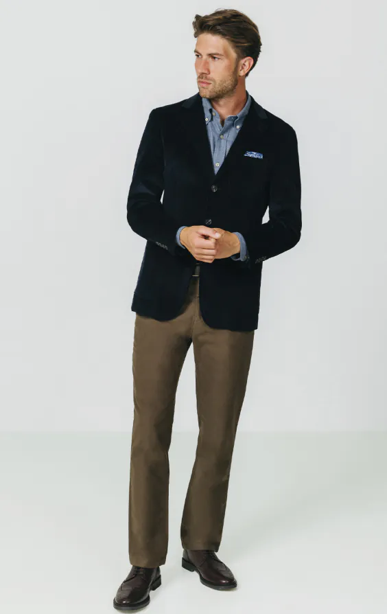 Veste en velours côtelé bleu marine avec poches plaquées - photo 1