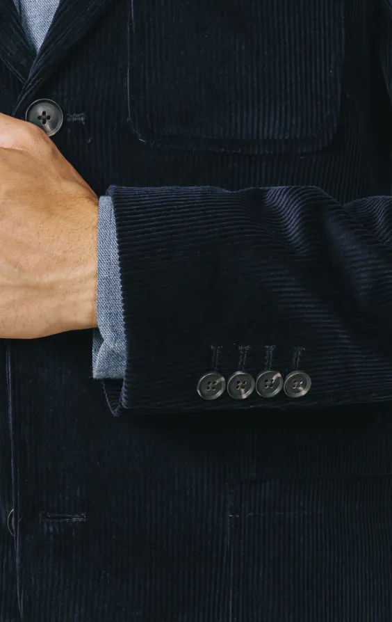Veste en velours côtelé bleu marine avec poches plaquées - photo 2