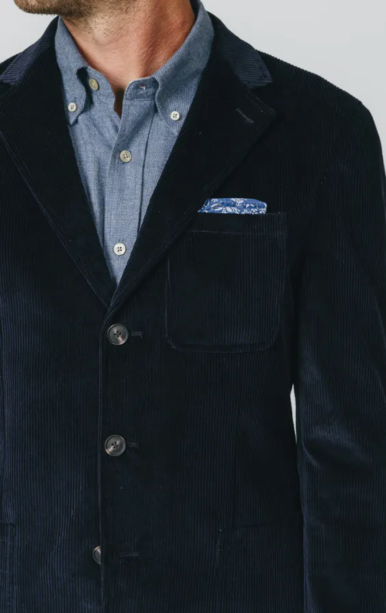 Veste en velours côtelé bleu marine avec poches plaquées - photo 3