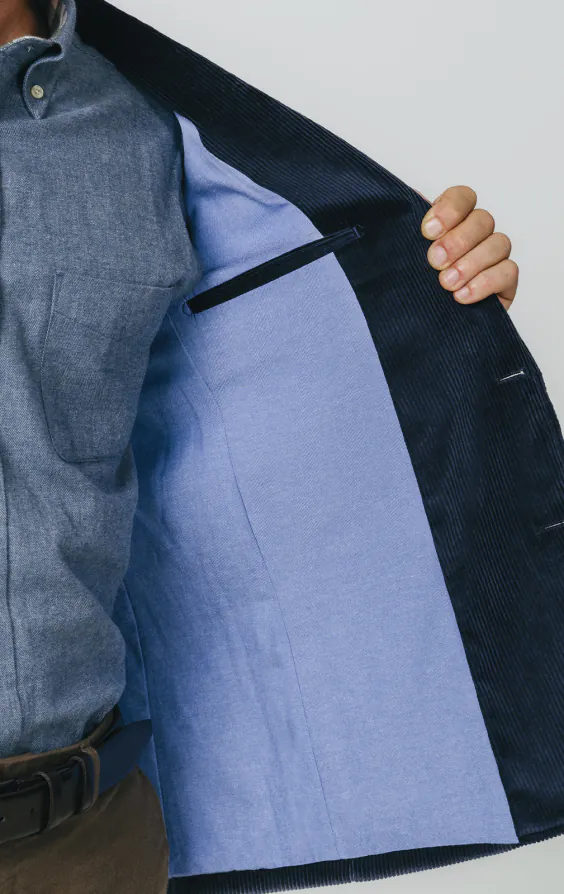 Veste en velours côtelé bleu marine avec poches plaquées - photo 4