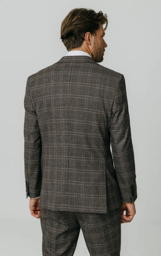 Veste de costume à carreaux marron - photo 5