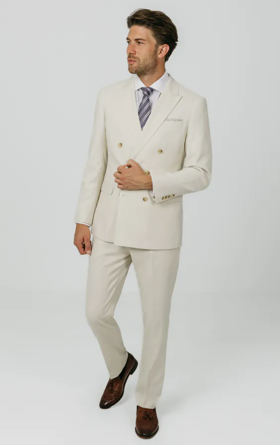Veste de costume croisé en sergé blanc d'hiver avec revers en pointe - photo 1