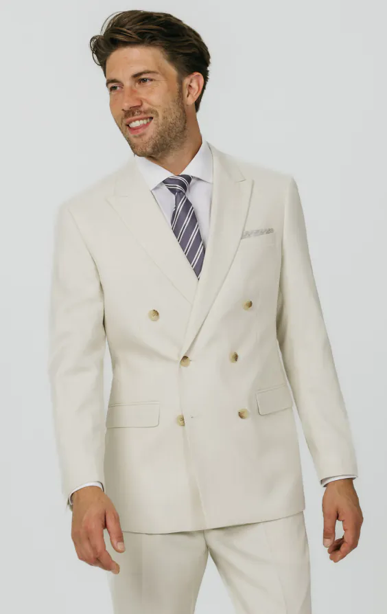 Veste de costume croisé en sergé blanc d'hiver avec revers en pointe