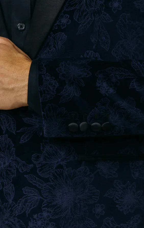 Veste de smoking en velours Jacquard floral marine bleu - photo 2