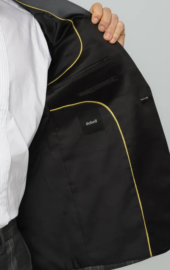 Veste de smoking à carreaux écossais gris avec revers à pointe - photo 4