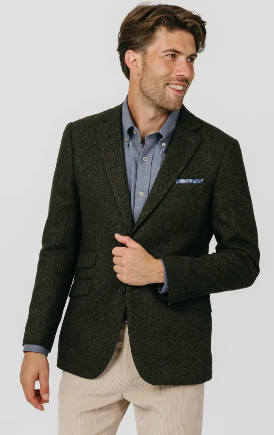 Veste en tweed vert à chevrons