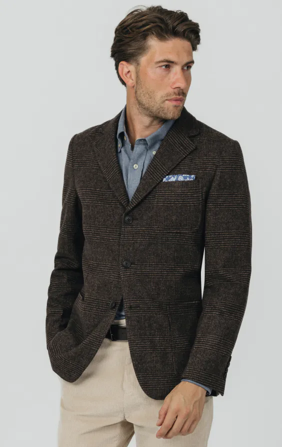 Veste en tweed à carreaux Prince of Wales marron avec poches plaquées Veste en tweed à carreaux Prince of Wales marron avec poches plaquées
