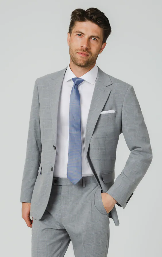 Veste de costume à carreaux gris clair et bleus Veste de costume à carreaux gris clair et bleus