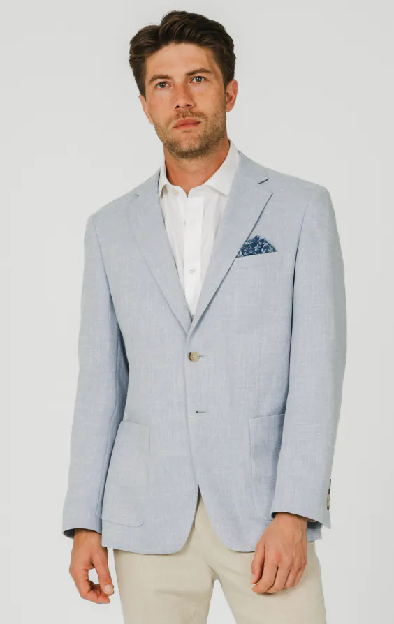 Veste en tissu texturé bleu clair Veste en tissu texturé bleu clair