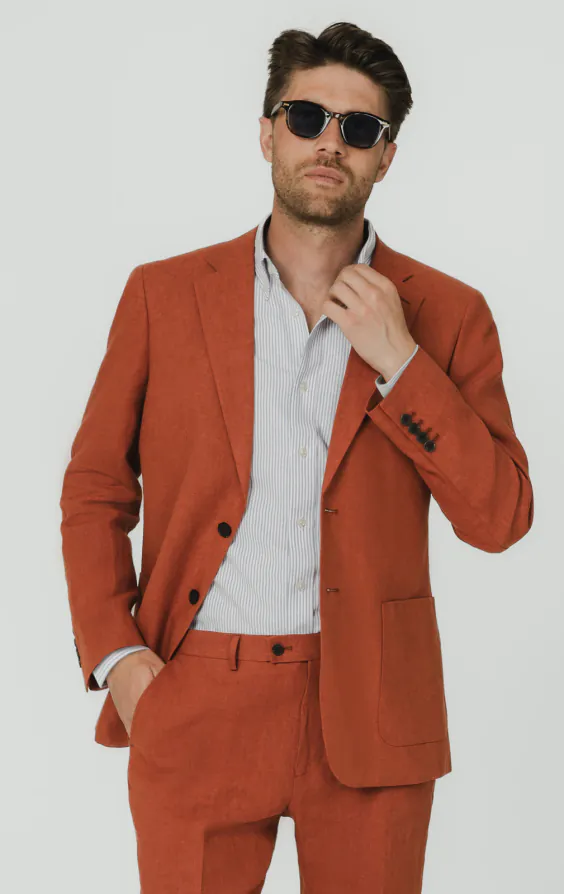 Veste de costume en pur lin orange brûlé Veste de costume en pur lin orange brûlé
