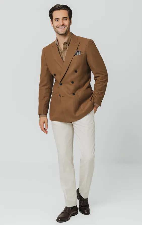 Veste croisée en laine mélangée brossée couleur camel - photo 1