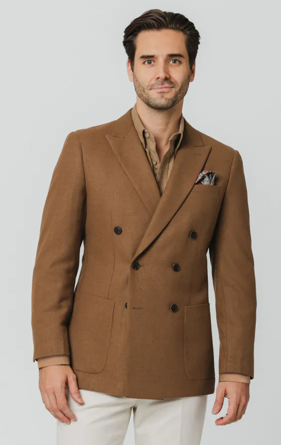 Veste croisée en laine mélangée brossée couleur camel