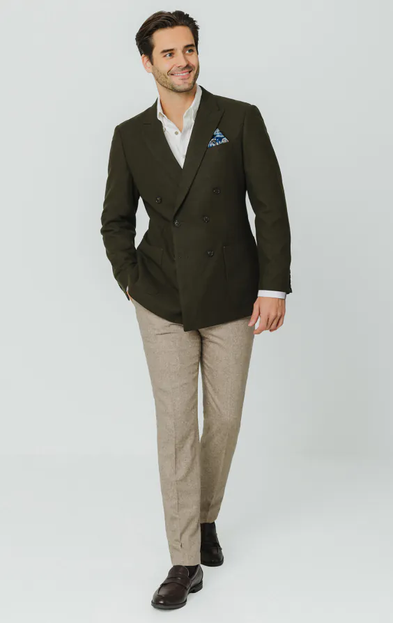 Veste croisée en laine mélangée brossée kaki - photo 1