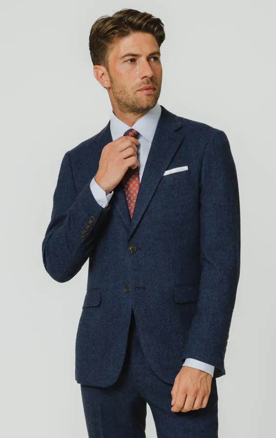 Veste de costume tweed bleu à chevrons Veste de costume tweed bleu à chevrons