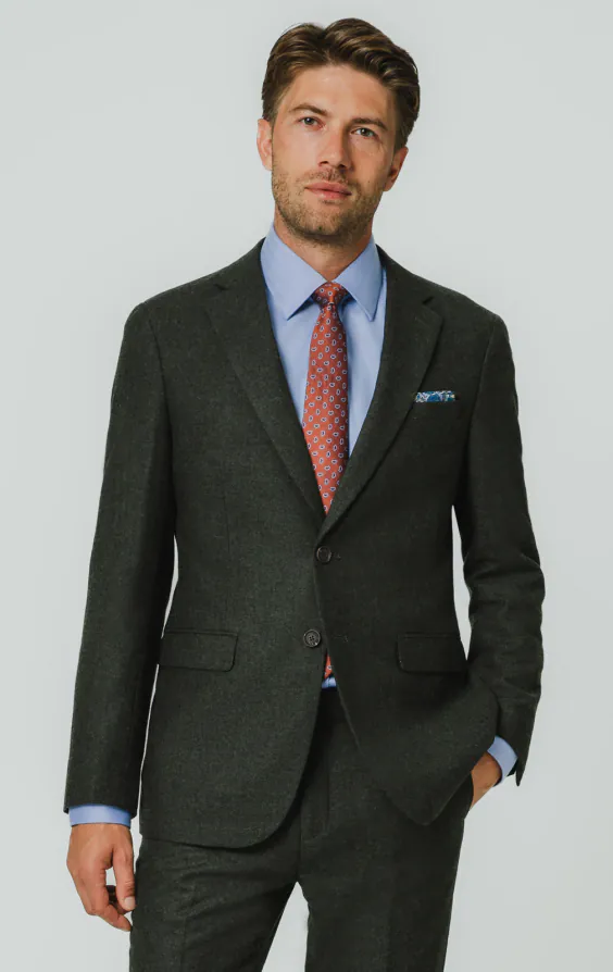 Veste de costume tweed vert foncé à chevrons Veste de costume tweed vert foncé à chevrons