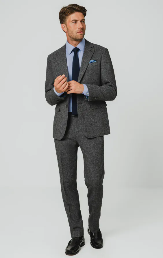 Veste de costume tweed gris à chevrons - photo 1