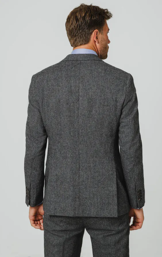 Veste de costume tweed gris à chevrons - photo 5