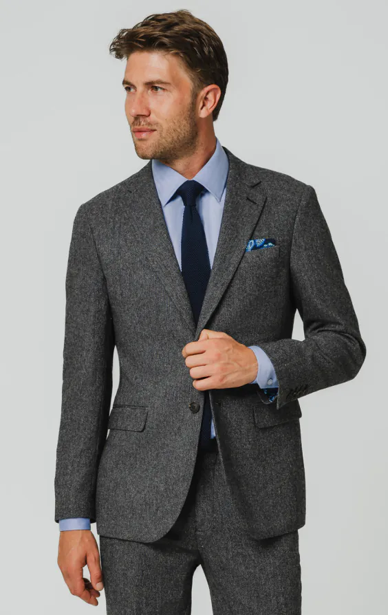 Veste de costume tweed gris à chevrons