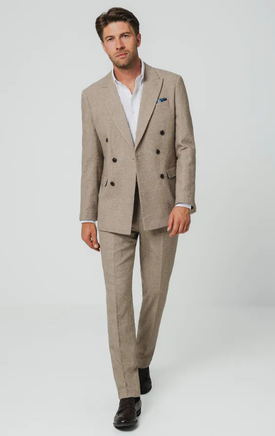 Veste de costume sergé tweed marron chameau - photo 1