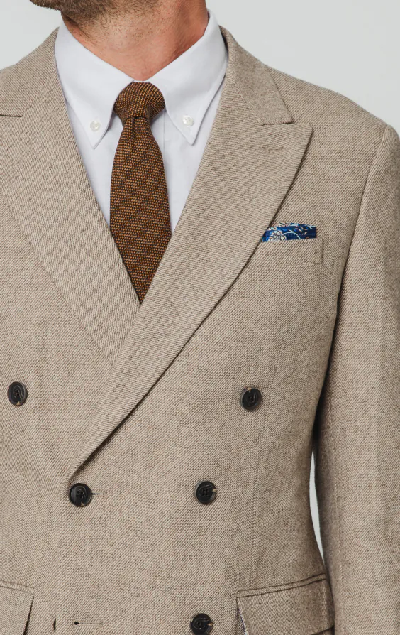 Veste de costume sergé tweed marron chameau - photo 3