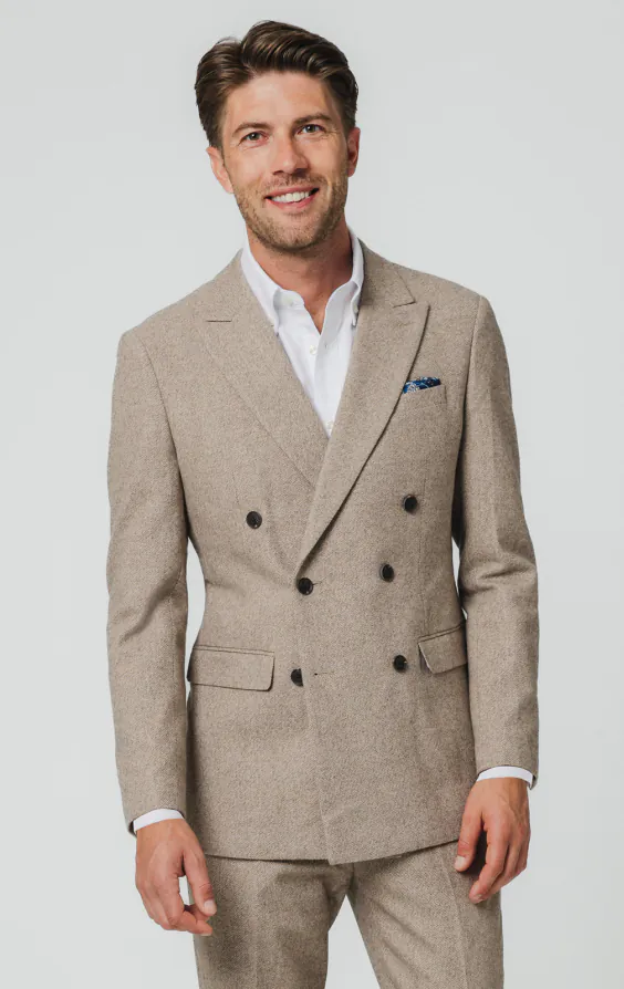 Veste de costume sergé tweed marron chameau