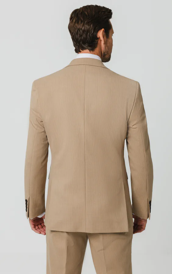 Veste de costume à fines rayures marron chameau - photo 5