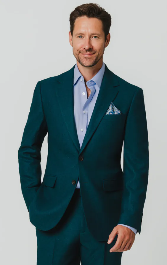 Veste de costume en flanelle de laine bleu sarcelle Veste de costume en flanelle de laine bleu sarcelle
