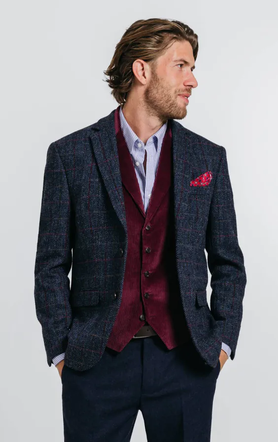 Harris Tweed Veste bleu foncé à gros carreaux Harris Tweed Veste bleu foncé à gros carreaux